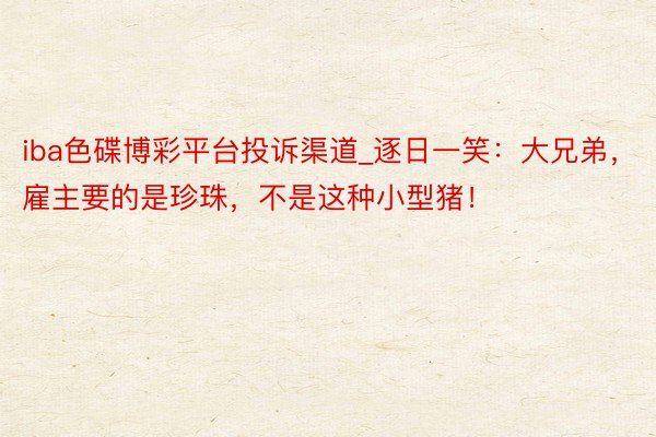 iba色碟博彩平台投诉渠道_逐日一笑：大兄弟，雇主要的是珍珠，不是这种小型猪！